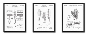 Designerskie plakaty obrazy do łazienki PATENTY x3