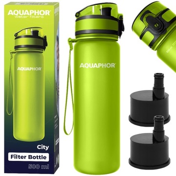 Butelka Filtr Bidon AQUAPHOR CITY 500 ml zielona do wody Filtr x 2