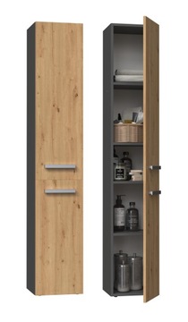 WĄSKA REGAŁ ŁAZIENKOWY SZAFKA ANTRACYT DĄB ARTISAN