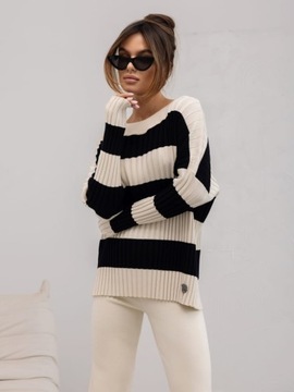 Sweter wiosenny GRAND Cocomore ecru/czarny