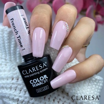 Claresa Lakier Hybrydowy FRENCH TIME 1 transparentny srebrna drobina SEOL