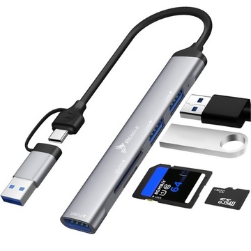 HUB USB-C USB-A 2w1 na 3x porty USB Czytnik SD TF