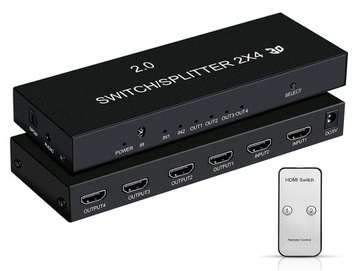 MATRIX 2X4 PORTY SWITCH SPLITTER HDMI FHD 4K PRZEŁĄCZNIK ROZDZIELACZ PILOT