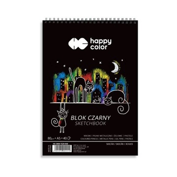 Szkicownik na spirali Happy Color A5 80 g czarne k