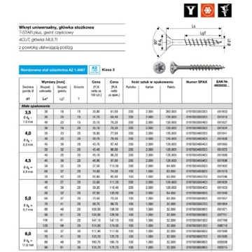 Шурупы универсальные нержавеющие, А2 нержавеющая сталь, 5 x 50мм SPAX 200шт.
