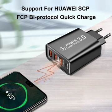 Szybka ładowarka 60 W typu C, wiele 4 portów, ładowarka USB do telefonu komórkowego QC 3.0