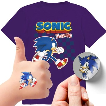 ZESTAW 3W1 KOSZULKA DLA DZIECI TATUAŻE NAKLEJKI SONIC 116 JAKOŚĆ