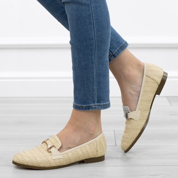 BEŻOWE BALERINY SŁOMKA MOKASYNY B-296 r.38