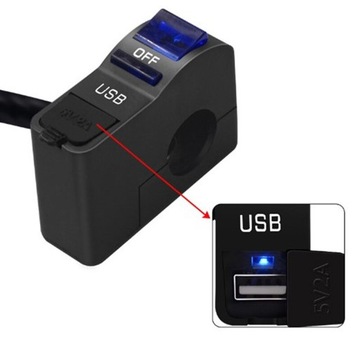 ПЕРЕКЛЮЧАТЕЛЬ ЗАРЯДНОЕ УСТРОЙСТВО ДЛЯ МОТОЦИКЛА LED USB 2A
