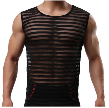 B210 Męska przeźroczysta koszulka w paski - XL