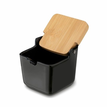 KONIGHOFFER КЕРАМИЧЕСКАЯ САХАРНИЦА 270 МЛ С КРЫШКОЙ + ЛОЖКА ФАРФОР ЧЕРНАЯ