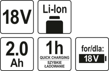 АККУМУЛЯТОРНЫЙ КЛЮЧ YATO 18 В + 4 НАСАДКИ 1/2 дюйма, 300 Нм, 2,0 Ач, НАБОР