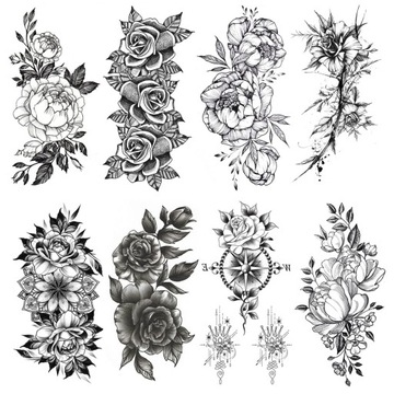 Tatuaż zmywalny róże damski tymczasowy kwiaty 8szt