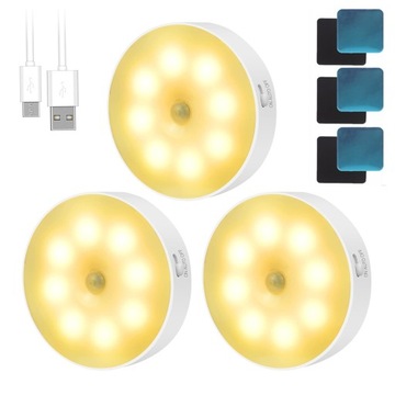BEZPRZEWODOWA LAMPKA NOCNA LAMPA LED USB Z CZUJNIKIEM RUCHU MAGNES 3szt