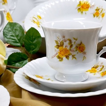 973 SERWIS KAWOWY 6/12 Golden Rose IWONA CHODZIEŻ MALCER PORCELANA