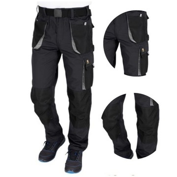 Spodnie robocze męskie monterskie do pasa wzmacniane czarne BHP r. 48