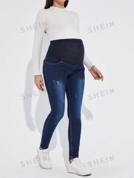 SHEIN SPODNIE JEANSY CIĄŻOWE CIEMNO NIEBIESKIE 46 286