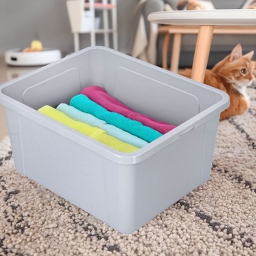 Пластиковый контейнер-органайзер емкостью 20 л с крышкой, серый ящик для игрушек