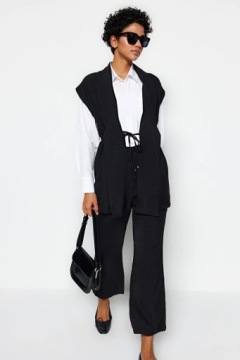 TRENDYOL 42 XL ЧЕРНЫЙ ЖИЛЕТ С ЗАВЯЗКАМИ J20839