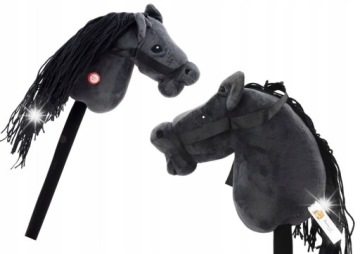Плюшева Голова Коня На Палиці Hobby Horse Кінь Довгошерстий Чорний Звуки Lean