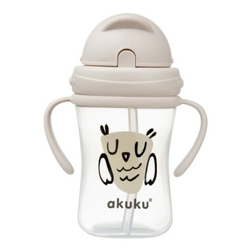 AKUKU Kubek Bidon z rurką chowaną słomką z poręcznymi uchwytami Sowa 300ml