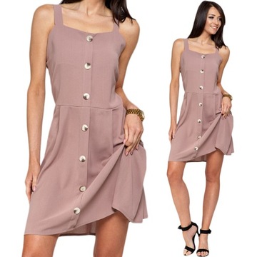 Moraj Krótka Sukienka Letnia w stylu Retro Wz1 2100-005 Pink L