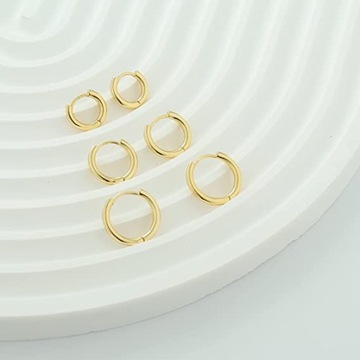 ЗОЛОТЫЕ СЕРЬГИ-КОЛЦА, 3 ПАРЫ, ХИРУРГИЧЕСКАЯ СТАЛЬ