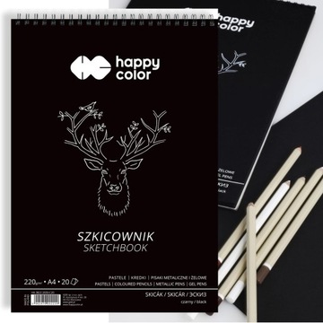 Blok CZARNY szkicowy na spirali A4 szkicownik Happy Color 220g / 20 kartek