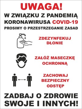 Naklejka BHP dezynfekcja maseczka odległość 30x40