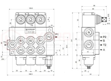 Rozdzielacz hydrauliczny 3 sekcyjny 40L sterowany dźwigniami