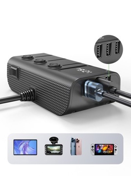 Разветвитель прикуривателя Автомобильное зарядное устройство USB-C PD USB QC 120 Вт