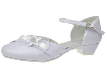 Туфли для причастия на маленьком каблуке со стразами БЕЛЫЕ r31