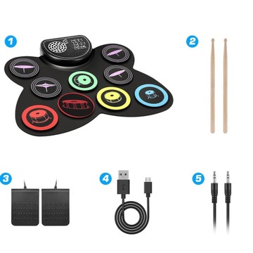 ПОРТАТИВНЫЙ ЭЛЕКТРОННЫЙ СИЛИКОНОВЫЙ БАРАБАН С 9 ПОДУШКАМИ ДЛЯ ДЕТЕЙ И НАЧИНАЮЩИХ