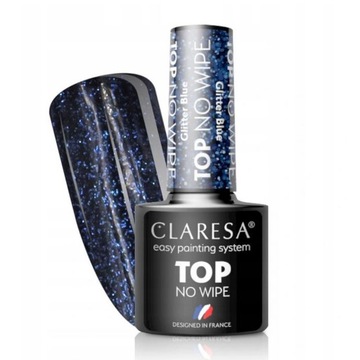 CLARESA Top No Wipe z drobinkami GLITTER BLUE 5ml