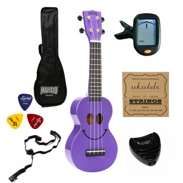 Ukulele Sopranowe Fioletowe Mahalo UŚMIECH Zestaw