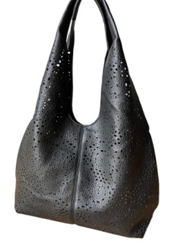 CZARNA AŻUROWA TOREBKA DAMSKA WOREK SHOPPER MODNA WŁOSKA TORBA WZÓR BLACK