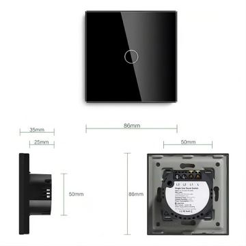 СЕНСОРНОЕ СТЕКЛО ВЫКЛЮЧАТЕЛЬ СВЕТА ОДИНОЧНЫЙ ЧЕРНЫЙ СВЕТОДИОД ЗАКАЛЕННОЕ СТЕКЛО