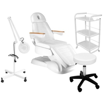 FOTEL KOSMETYCZNY ELEKTRYCZNY STOLIK+LAMPA+TABORET