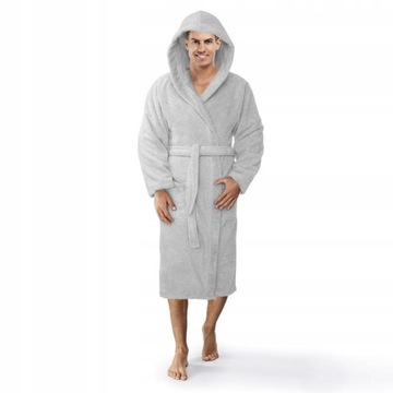 MĘSKI SZLAFROK BAWEŁNIANY Z KAPTUREM SZARY XXL