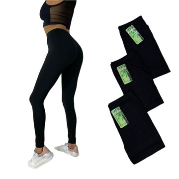 LEGGINSY DAMSKIE czarne BAMBUS premium DŁUGIE getry leginsy S/M