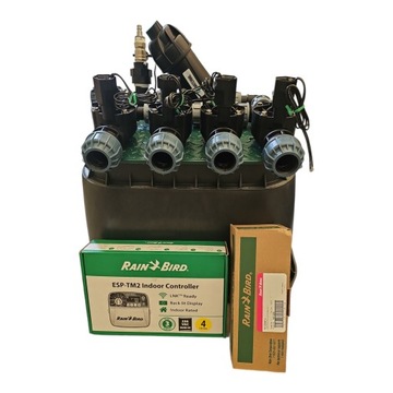 Zestaw Rain Bird HV 4 sekcje z filtrem Sterownik TM2 Czujnik deszczu PE 25