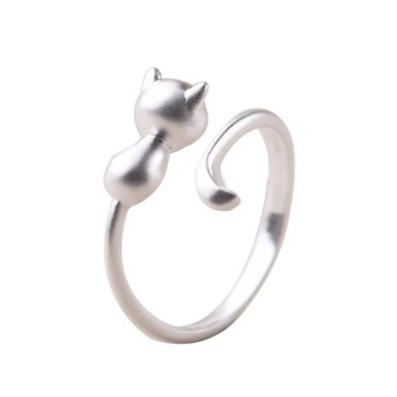PIERŚCIONEK DAMSKI BIŻUTERIA KOT REGULOWANY SREBRO