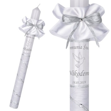 Свеча для Первого Причастия, серебро, принт на капельнице