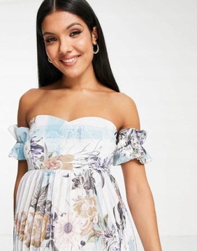 Asos Maternity XXJ voz MIDI SUKIENKA ODKRYTE RAMIONA KWIATY L