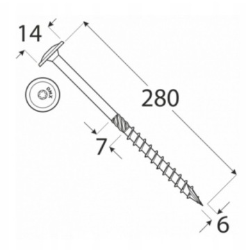 Шурупы столярные по дереву 6х280 TORX С ШАЙБОЙ ГОЛОВКОЙ DMX 50шт.