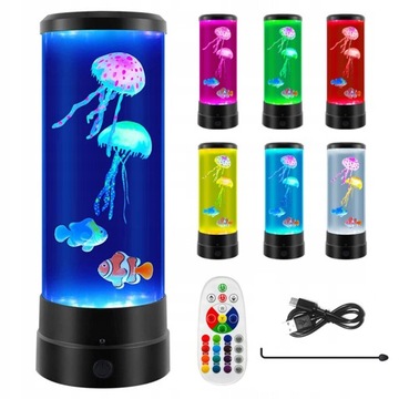 LAMPKA LAWOWA LED Z MEDUZAMI I BŁAZENKI LAMPA NOCNA RGB NA BIURKO AKWARIUM