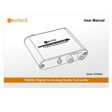 Neoteck Konwerter sygnału cyfrowo-analogowy audio 192 kHz, optyczny Toslink