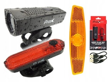 Lampy rowerowe USB zestaw Prox Aero Plus przód tył odblask w komplecie