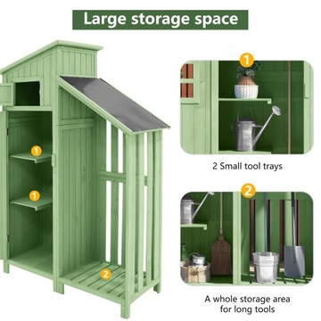 Green wooden garden shed 124x46x174cm, 1pc, for small gardens