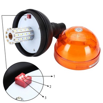 LAMPA OSTRZEGAWCZA KOGUT LED 12V 24V R10 IP65 TRZPIEŃ 3TRYBY HOMOLOGACJA E9